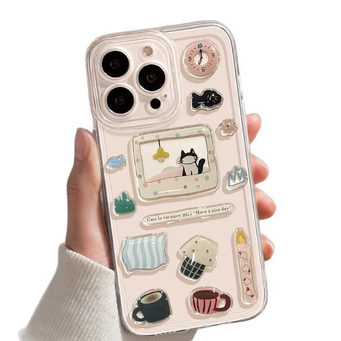 Apple 17promax Mobile Phone Case Transparent iPhone 17, Cute DIY Cat Design, Full Coverage Air Soft Case