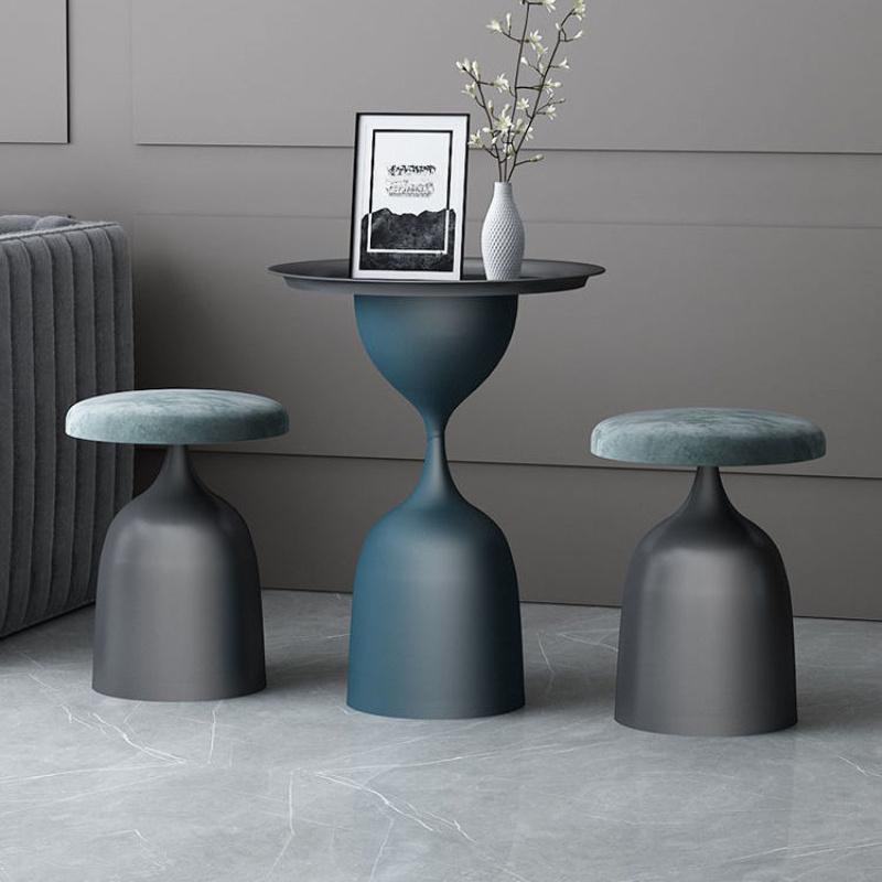 1pc Nordic Designer Backless Living Room Single Chair, Indoor Tea Table Backless Leisure Chair, Metal Material