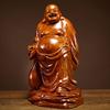 Wooden Buddhist Statue, Hotei, One of the Seven Lucky Gods, Carved from Yellow Quince Wood, High-Quality Natural Quince Wood, Good Fortune Amulet (Siz