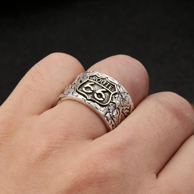 Unisex Vintage Punk Sterling Adjustable Ring With Route 66 Geometric Design