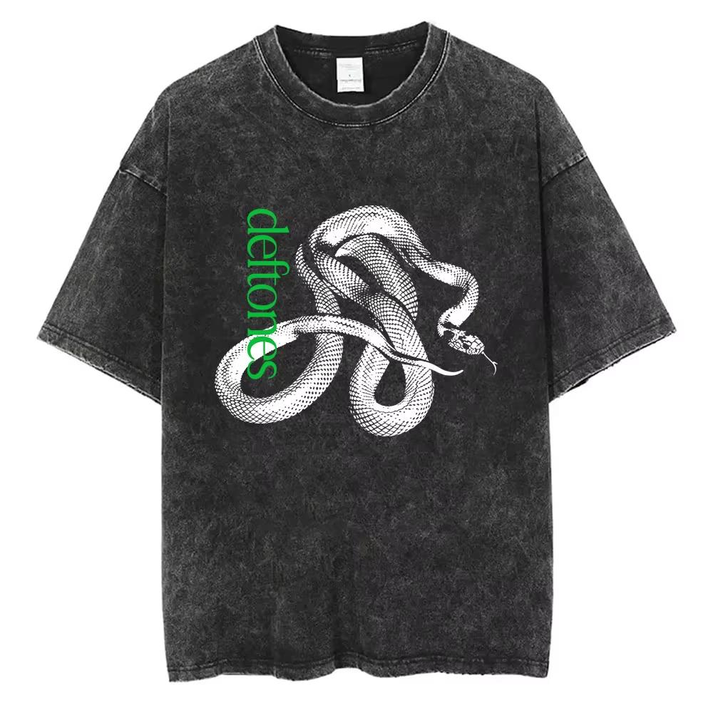 T-shirt Originale Vintage Alternativa Heavy Metal Rock Band Deftones Musica Privata Grafica Serpente Uomo Donna Cotone T-shirt Oversize