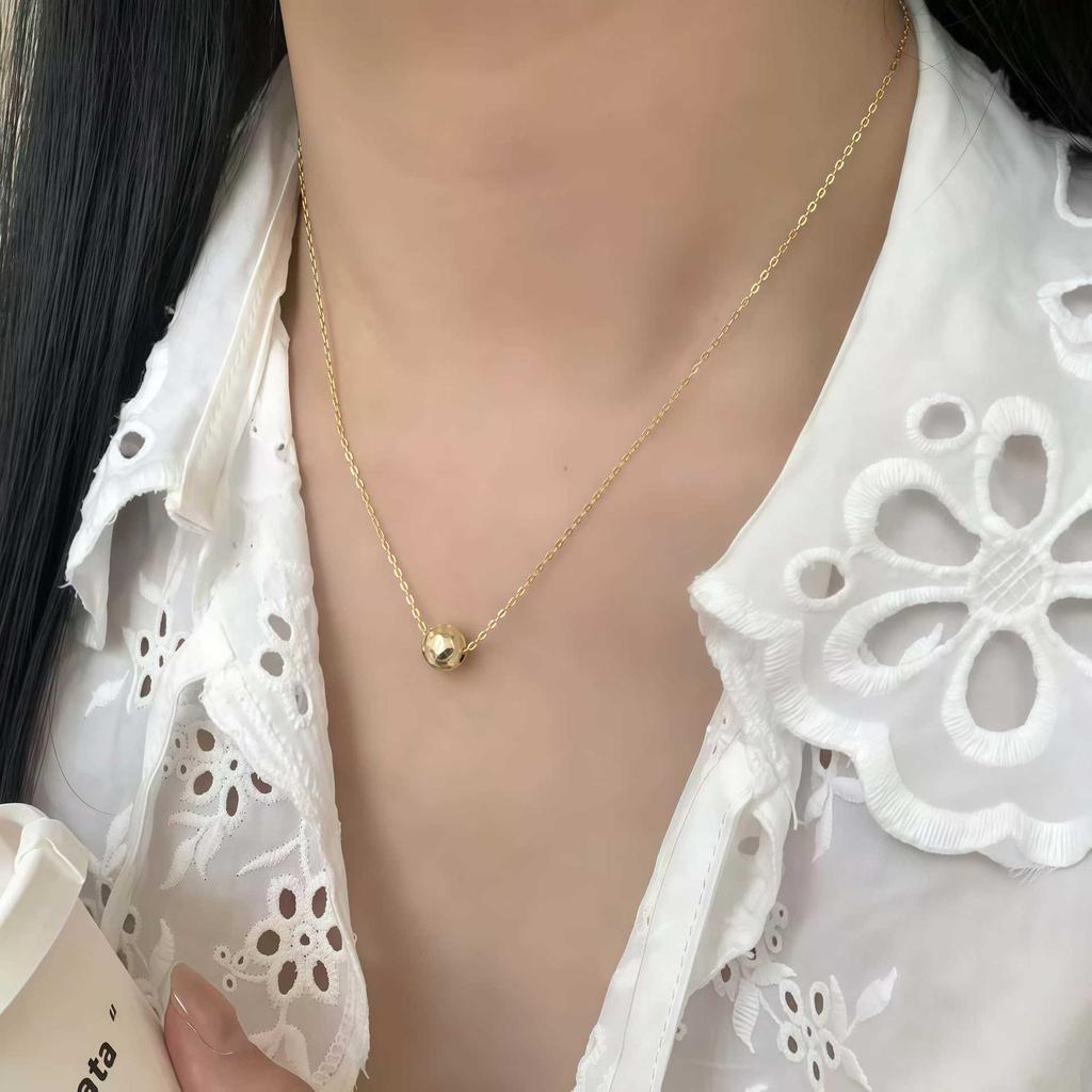 18K Gold-Plated Sterling Silver Fortune Bead Necklace - Luxury Laser Carved Women's Clavicle Chain