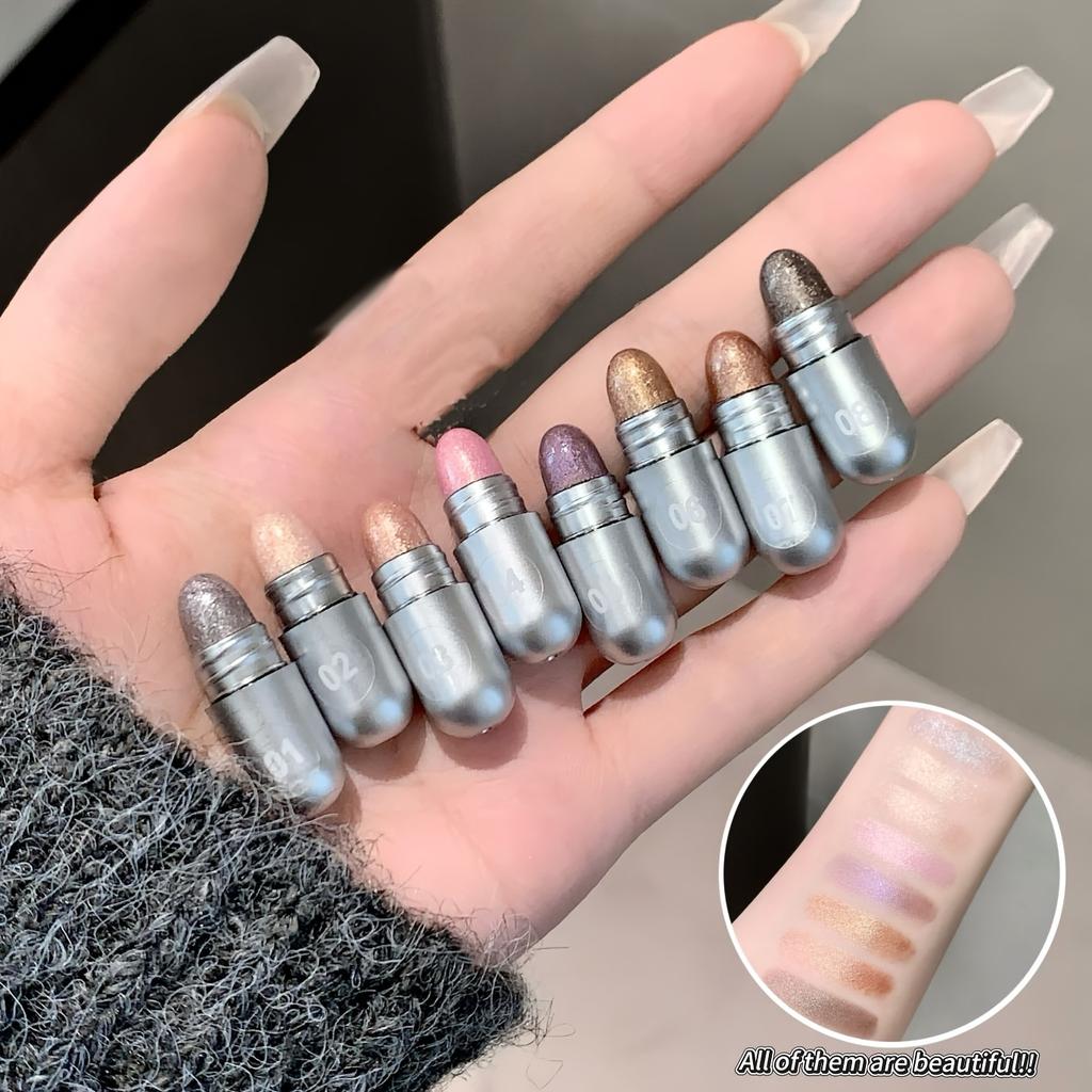 8pcs Mini Capsule Eyeshadow, Bagged Eyeshadow, Matte Shimmer Eyeshadow, Pearlescent, Fine Glitter, Long Lasting Waterproof Sweat Proof