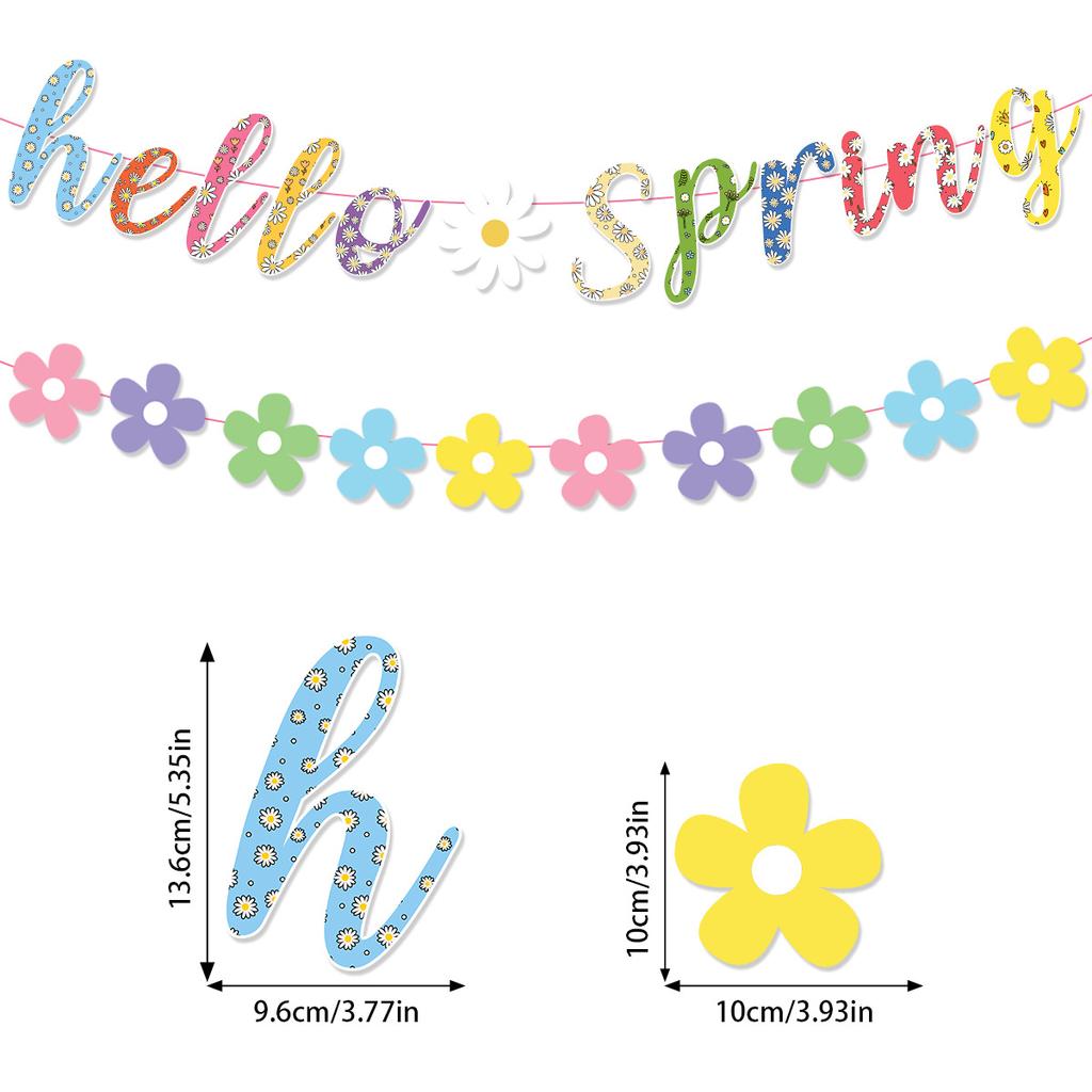Spring Party Decor Hello Spring Banner Colorful Spring Decorations with Pom Pom Garland for Home, Office, Classroom