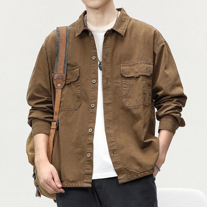 Working Shirt Jacket for Men's Spring and Autumn Japanese Retro Casual Loose Shirt Jacket