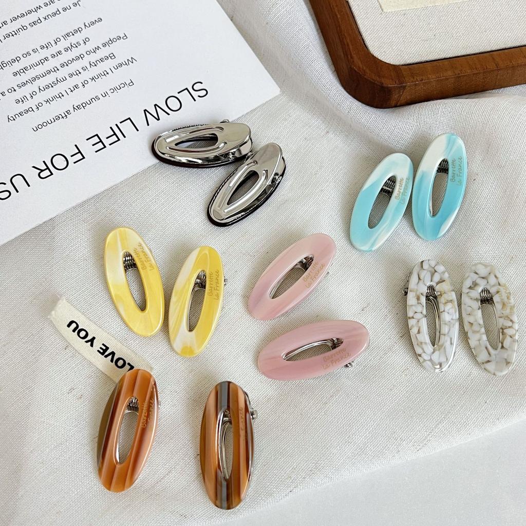 2 Stück/Set Acetat Haarspangen Bunt Klein Ausgehöhlt Oval Geometrisch Haarspangen Seitenstecker Haarnadel Damen Haarschmuck
