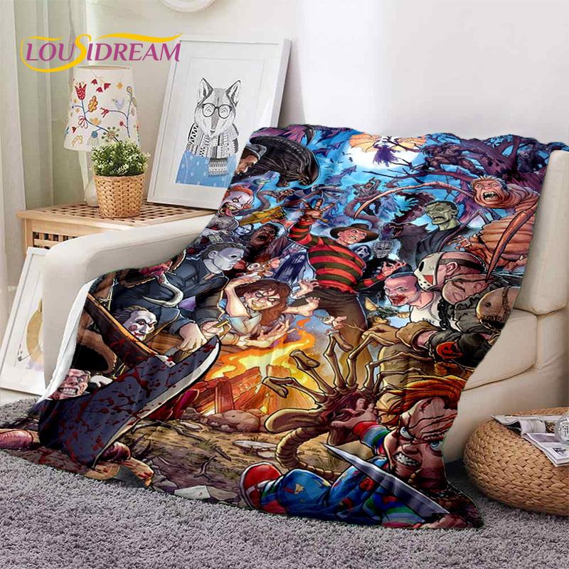 Hororový film Chucky Pennywise Halloween Pila Postava Deku, Měkká Přehozová Deku pro Domov Ložnici Postel Pohovku Piknik Cestovní Kryt