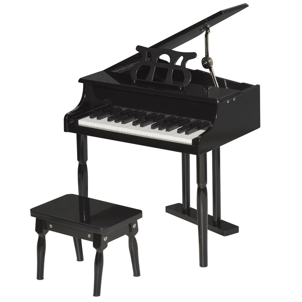 Kinderspielzeug-Holzflügel - 30 Tasten Keyboard - Inklusive Hocker und Notenständer - Musikinstrument - Schwarzes MDF