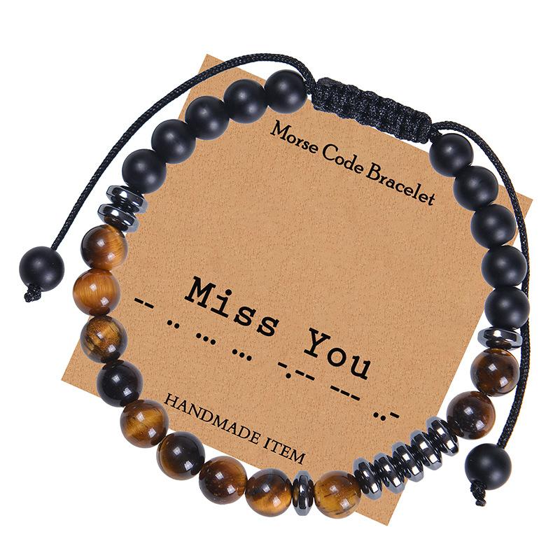 JYL TS Bracelet Men s Crown  Zircon Beaded Elegant Boosts Dignity & Success Miss You-Morse Code gainsboro