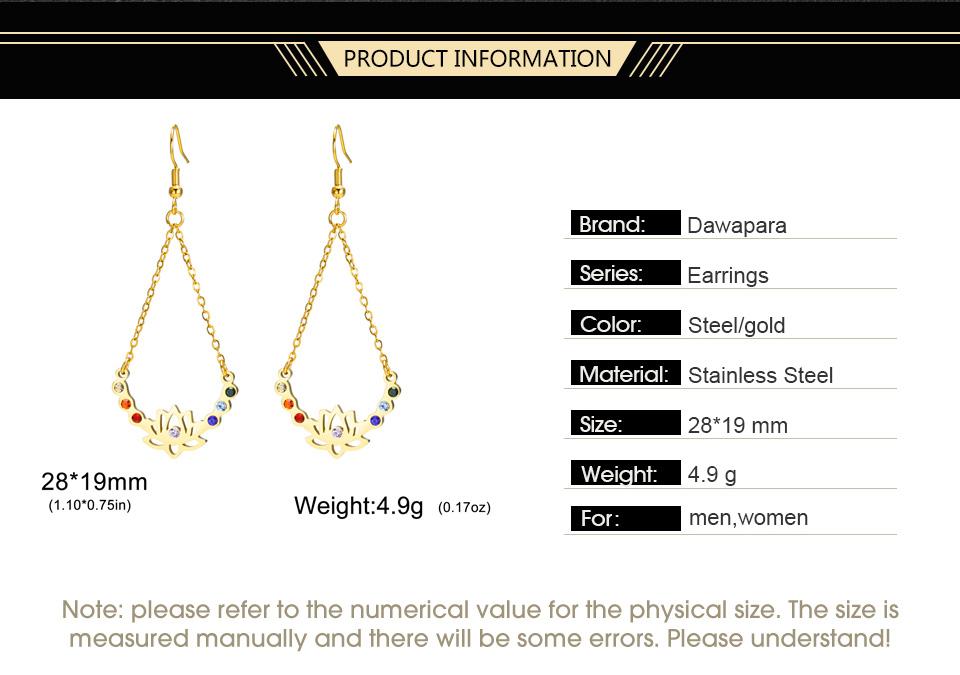 Dawapara Chakras Lotus Flower Dangle Earrings Stainless Steel Women Earrings Colorful Zircon Boho Yoga Spiritual Jewelry