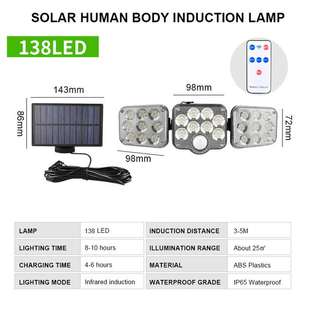 Three-Head 333 LED Solar Garden Wall Light with Motion Sensor