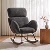 Upholstered Rocking Chair with Adjustable Headrest, Velour in Raindrop Look, Frame Made of Rubberwood, Dark Gray