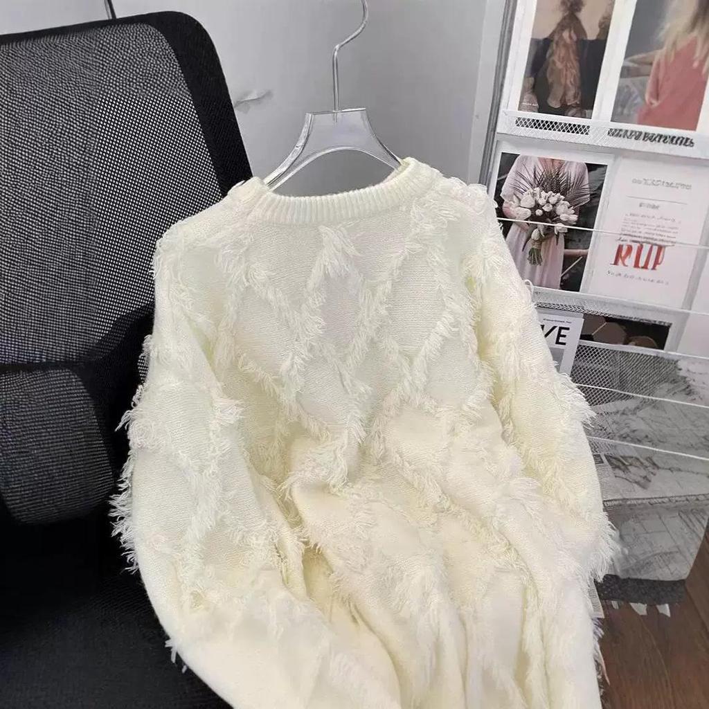 2024 Women's Solid Color Tassel Sweater - Loose, Soft Knit for Autumn/Winter