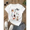 European Size Women'S Short-Sleeved T-shirt with Illustrations | Multiple Cats In Funny Poses, Fresh Hand-Painted Style