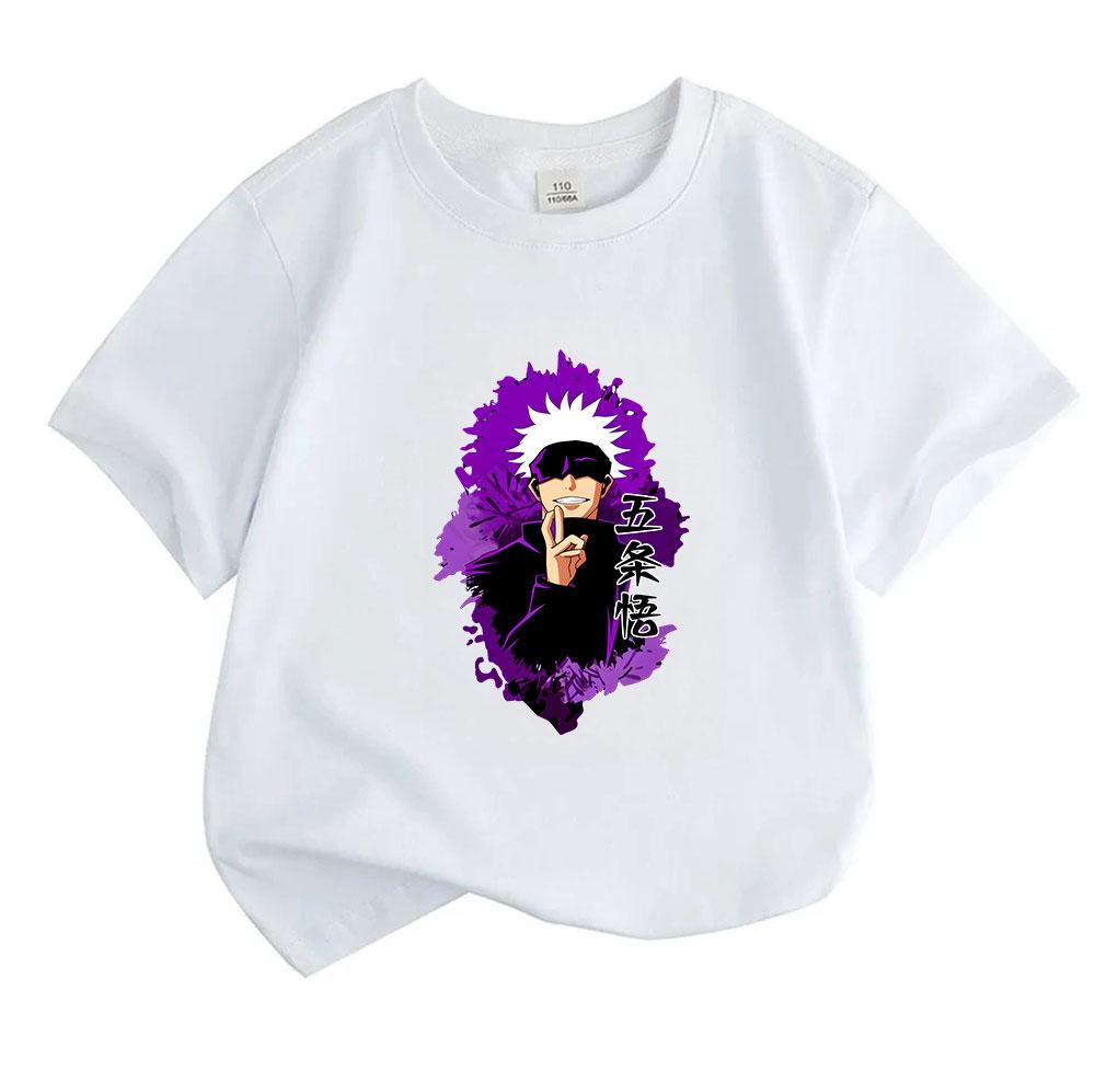 Kids Boys Girls Crew Neck Short Sleeve 100% Cotton T-Shirt, Cool Anime Character Printed Casual Summer Tee for School Daily Wear, Purple Art Pattern S