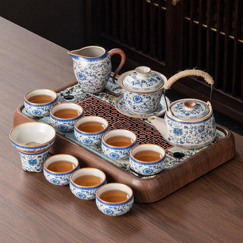 

Высококлассный новый чайный набор Кун-фу печи Жу, керамический чайник для дома и офиса, чайная чашка, чайный поднос, полный набор чайных столиков