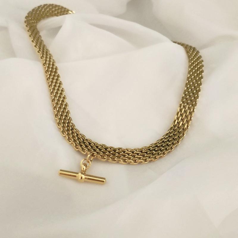 Elegant Women's T-Shaped Titanium Steel Necklace - Light Luxury Style Clavicle Jewelry
