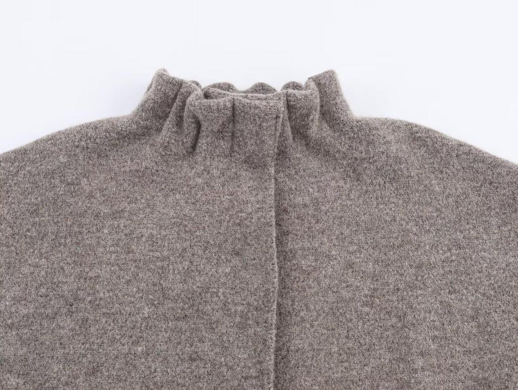 Grey Ribbed Lace-Trim Knit Jacket & High-Waisted Skirt - Women's Autumn/Winter European & American Style