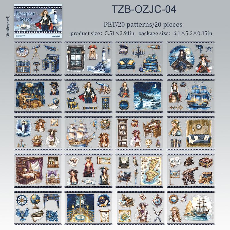 

European Theater Series Vintage Character Landscape PET Sticker Book Creative DIY Journal Material Collage Stationery