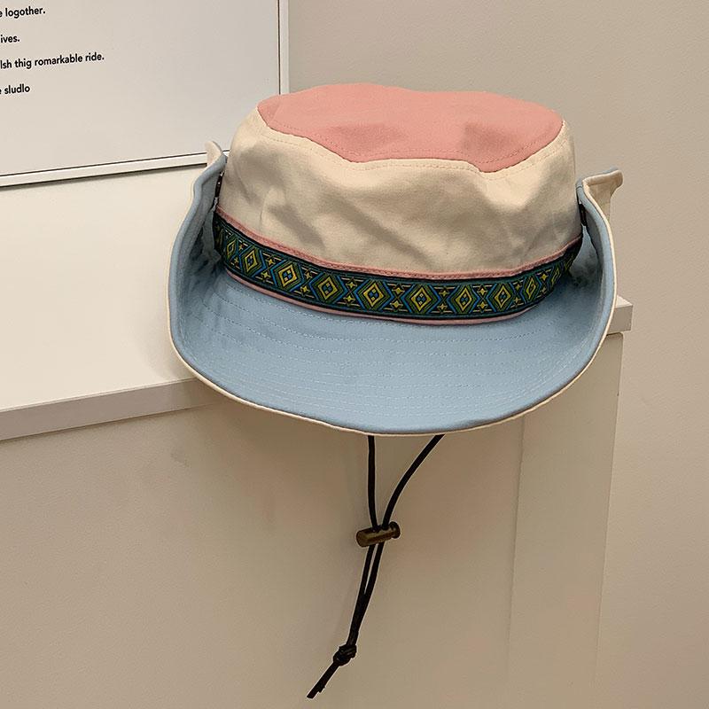 Guochao bucket hat men and women spring and summer travel mountaineering visor fashion contrasting color splicing basin hat