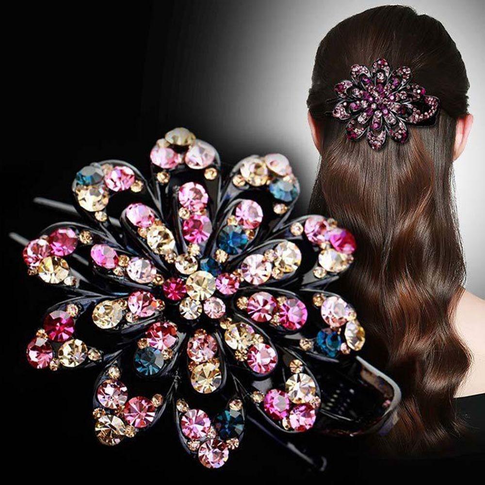 Resin Female Hair Accessories Flower Hair Clip Rhinestone Duckbill Clip Korean Style Hairpin