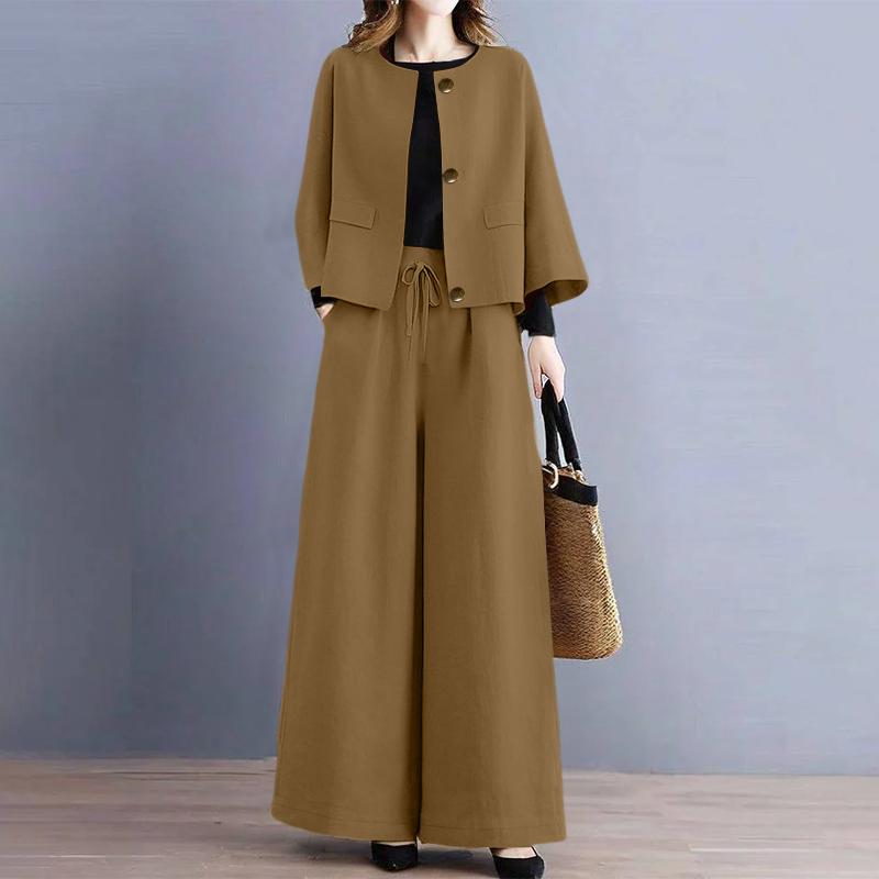 

Жіноча блуза з довгим рукавом і брюки ZANZEA повсякденного костюма з двох предметів 2XL коричневий