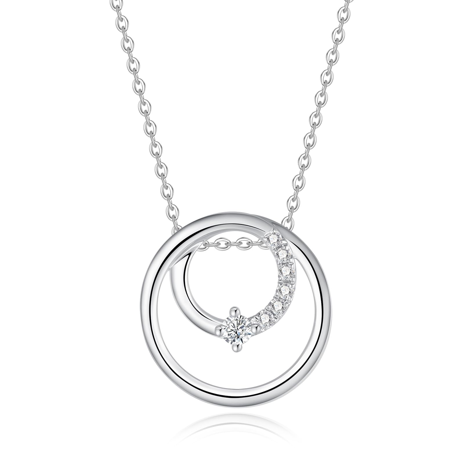 

Natural Diamond Necklace Platinum Ring Double Ring Motif Natural Stone PT950 Day Christmas Anniversary Birthday Present Gift Wrapping Included