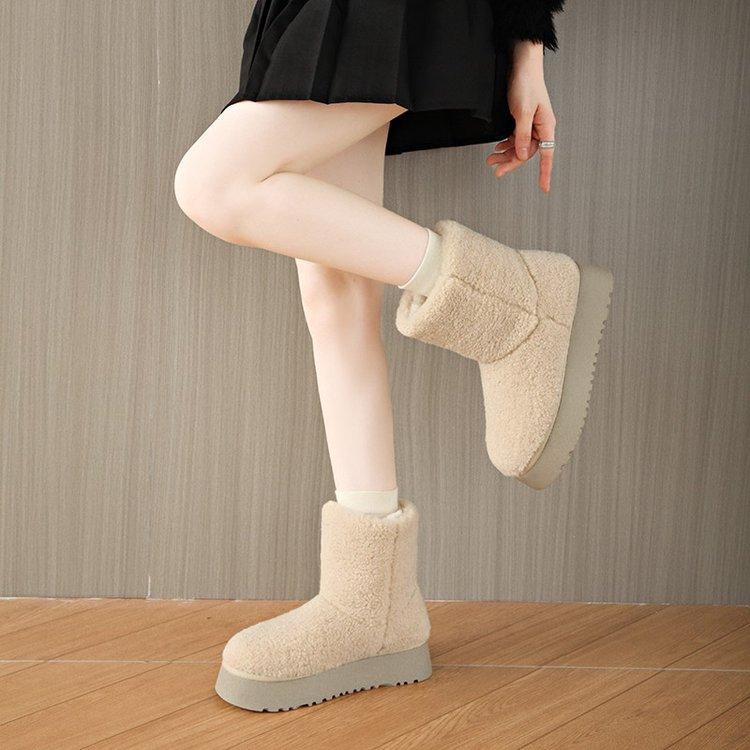 

Версия из мягкой шерсти~ Ботинки из овечьей шерсти для женщин, чтобы носить теплую хлопковую обувь зимой 2024 года, новые бархатные сноубутсы на толстой подошве 40