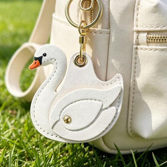 Keychain Pendant Gradient Swan Shape Bag Pendant with Metal Buckle Imitation Leather Access Card