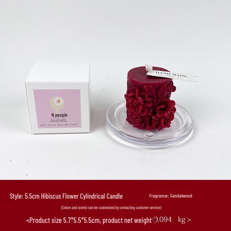 Retro Multi-Flower Embossed Cylindrical Aromatherapy Candle Ornament - Red Fragrance Home Gift