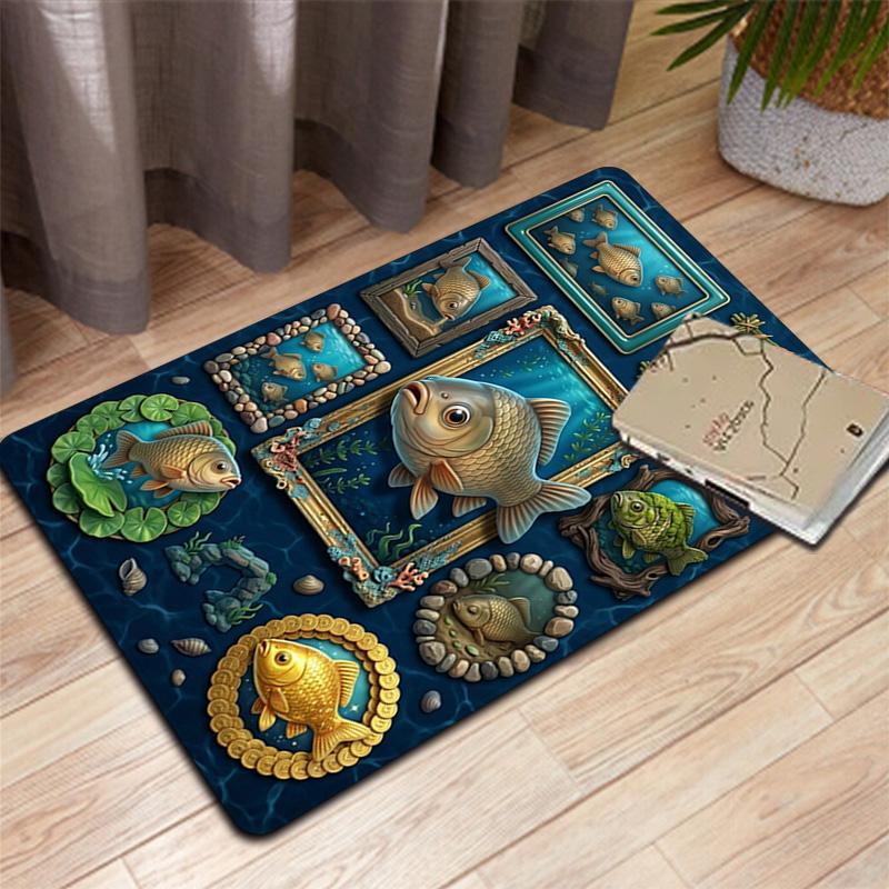 Underwater Fish Art Pattern Rug Floor Mat for Living Room or Bedroom Soft and Comfortable Carpet a Gift for Birthday and Holiday.
