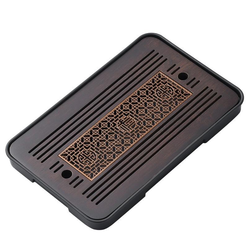 Double-Layer Wooden Tea Tray Engraved Floral Rectangular Food Safe Wood Tray Ideal for Home Tea Party Gifting Occasions