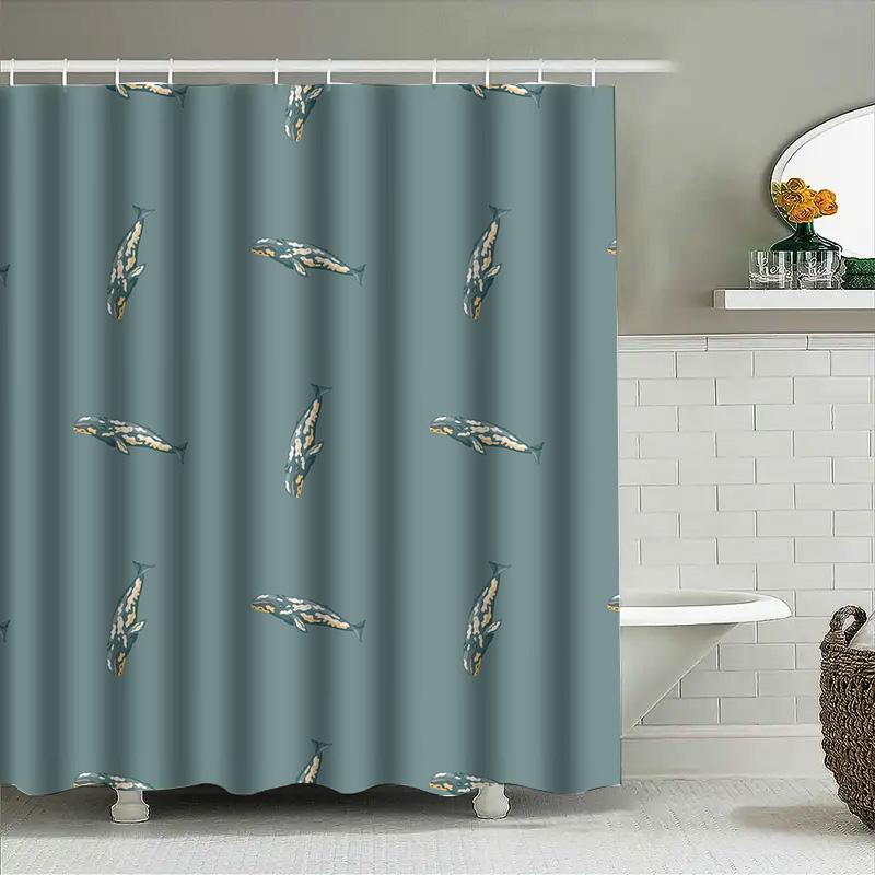 

Vintage-Style Whale Pattern Shower Curtain With Modern Bathroom Decor In Blue-Gray Color, Perfect For Home Use. (128 Characters) W60H190(CM)-1 Pcs