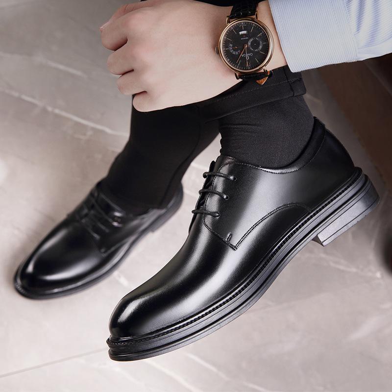 Men's Leather Shoes Casual 2025 Autumn New Round Head British Fashion Leather Business Low-top Shoes Trend