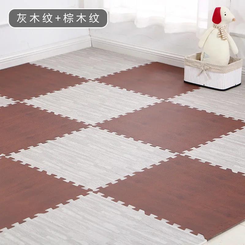 Holz Baby EVA Schaum Spielmatte Puzzlematte Ineinandergreifende Übungsfliesen Krabbelteppich für Kinder Spielaktivität Weicher Boden 30x30x1cm