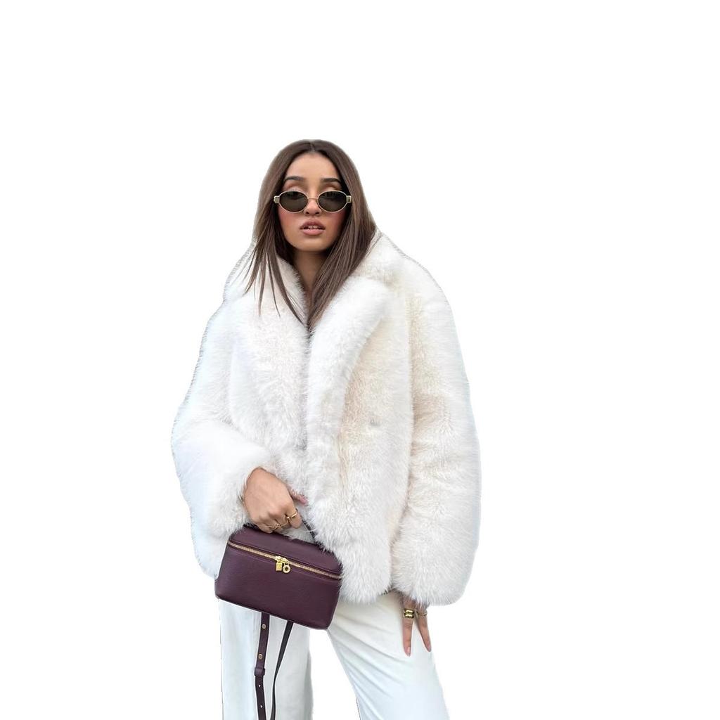 Fox fur environmentally friendly fur furry short pink furry coat autumn and winter top European and American women's clothing
