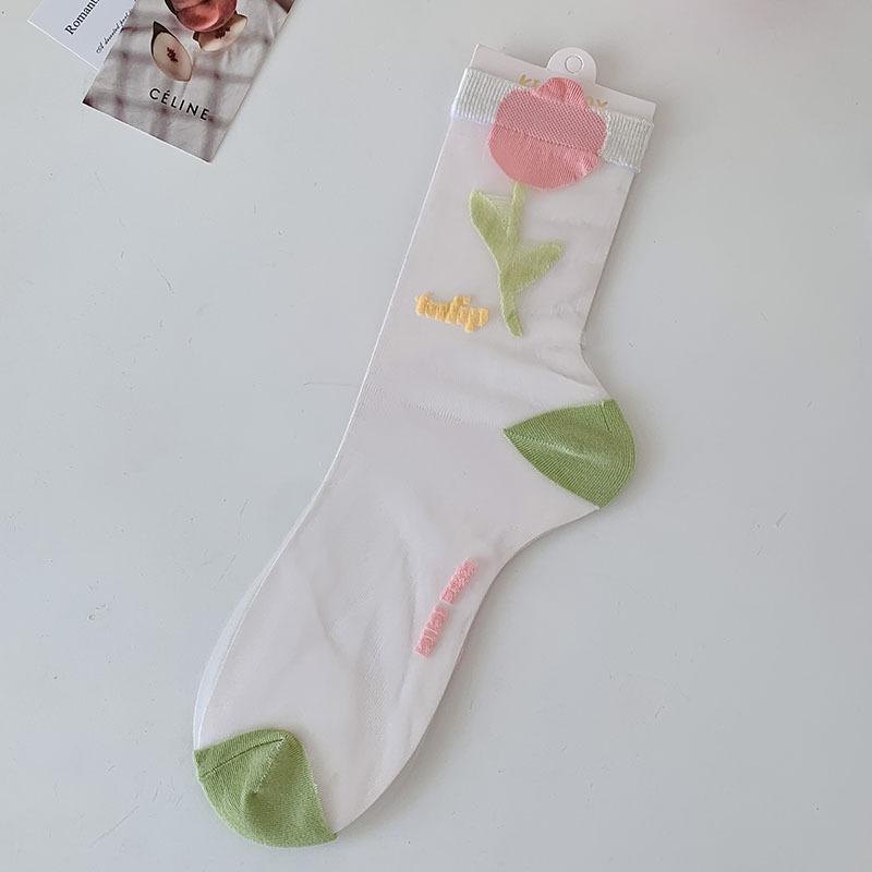Spring/Summer Ultra Thin Vintage Crystal Silk Stockings for Women Socks for Women Mid-tube Stockings Breathable Cotton Sole Glass Silk Stockings