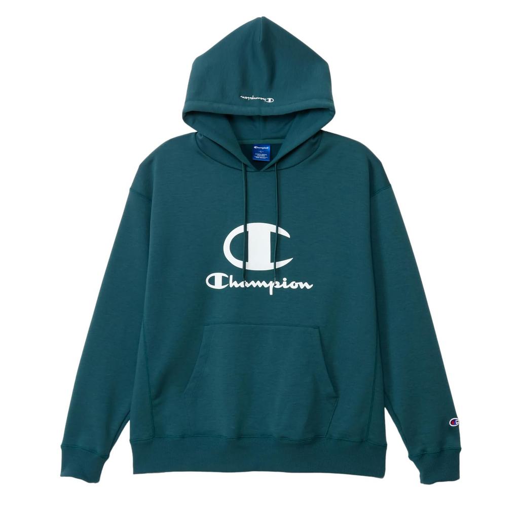 Champion Forest Grass Long Sleeve Terry Hooded Script Tech Men's Sweatshirt, Quick-Drying, Stretch, Logo, Weave® (C3-BS120)