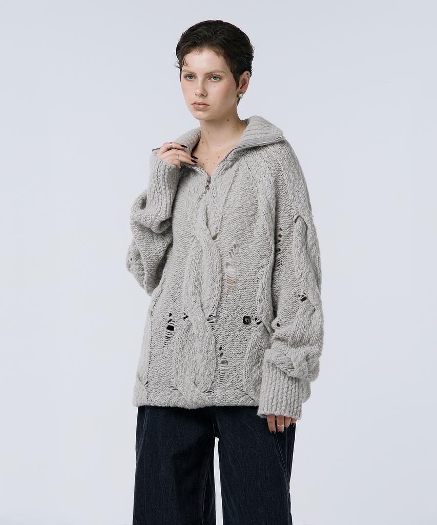 Teulimingbeodeu Cable Knit Anorak Pullover [ Light Gray ]