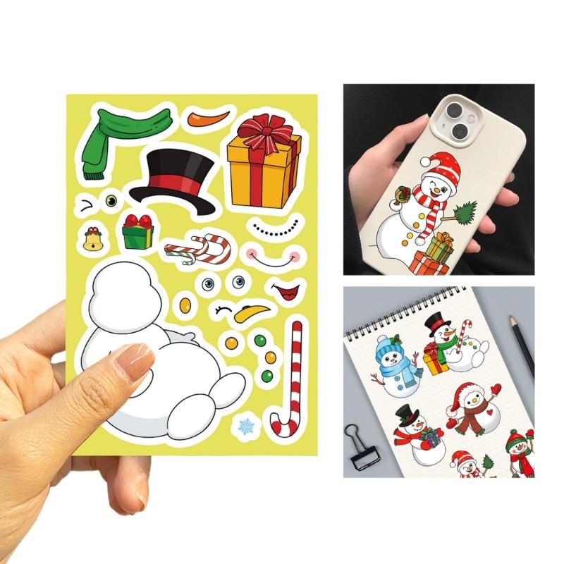 Festives Snowman Design PVC Puzzle Stickers Set Of 24 Removable Waterproof Tablet Skin Decals