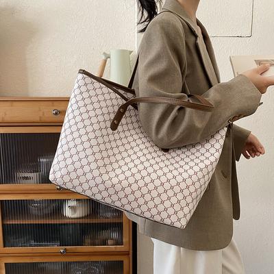 Borsa a tracolla classica vintage con stampa di lettere, grande capacità, da pendolare, da donna, in pelle PU, da ascella, a tracolla