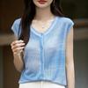 Damenwolle ärmellose Strickjacke Qinghe Kaschmir 50% Seide 50% Wolle Frühling und Sommer Wolle Kurzarm ärmellose Weste weich und bequem