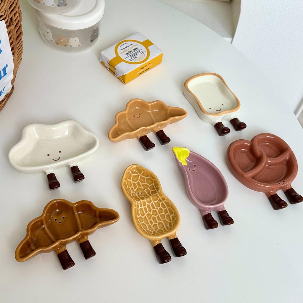 ins style cute bread ceramic taste plate underglaze color side dish plate hot pot seasoning plate soy sauce vinegar plate dipping plate