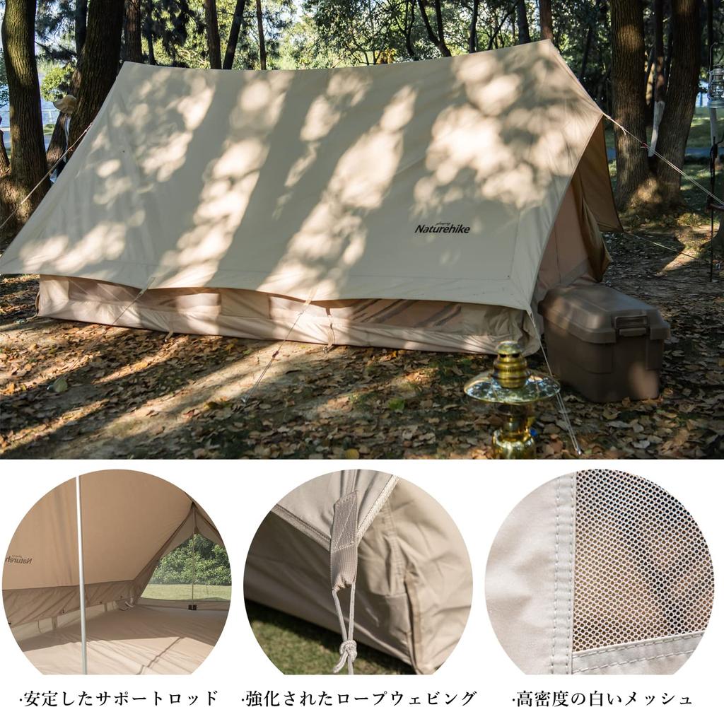 Naturehike Official Shop Lodge Tent Frame Tent Polycotton TC Ventilation Easy Setup Double Layer Family Camping Front Room Mesh Cotton Cloth
