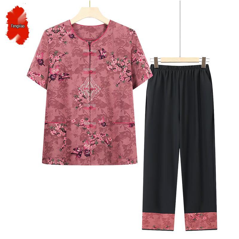 Elderly Women s Loose Fit Summer Two-Piece Outfit 5XL