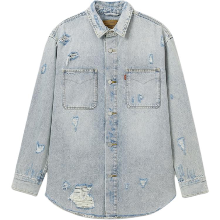Levis Loose Fit Ripped Denim Jacket With Lapel Long Sleeve Men Jackets Light-Blue 0017E-0000