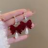 New festive red velvet bow earrings femininity high-end trendy stud earrings versatile new wearing earrings