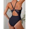 Color Womens New Drawstring Solid Fashion Onepiece Swimsuit