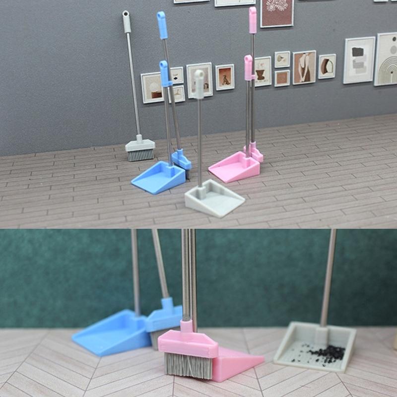 1:12 Dollhouse Miniature Broom Dustpan Kit Doll Home Cleaning Tools Decor Toy Micro Life Scene Decoration Props