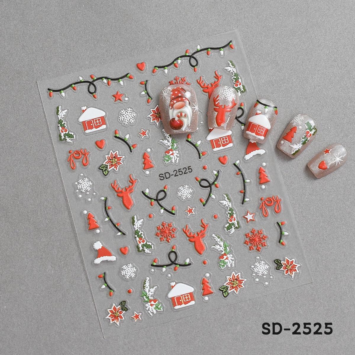 3D Embossed Christmas Nail Stickers - Santa, Tree, Snowflake & Reindeer Decor